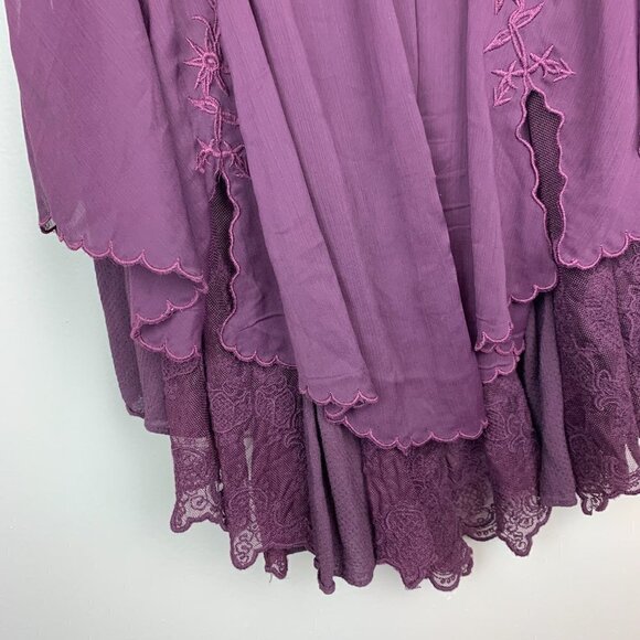 Free People Lace & Mesh Flowy and Layered Burgundy Tank Top Size Small - Picture 4 of 6